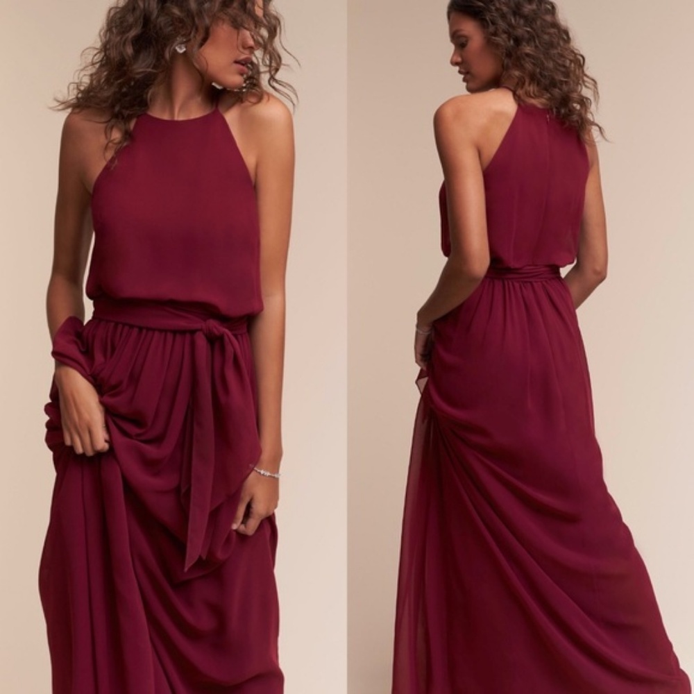 Formal full length BHLDN purple bridesmaid dress